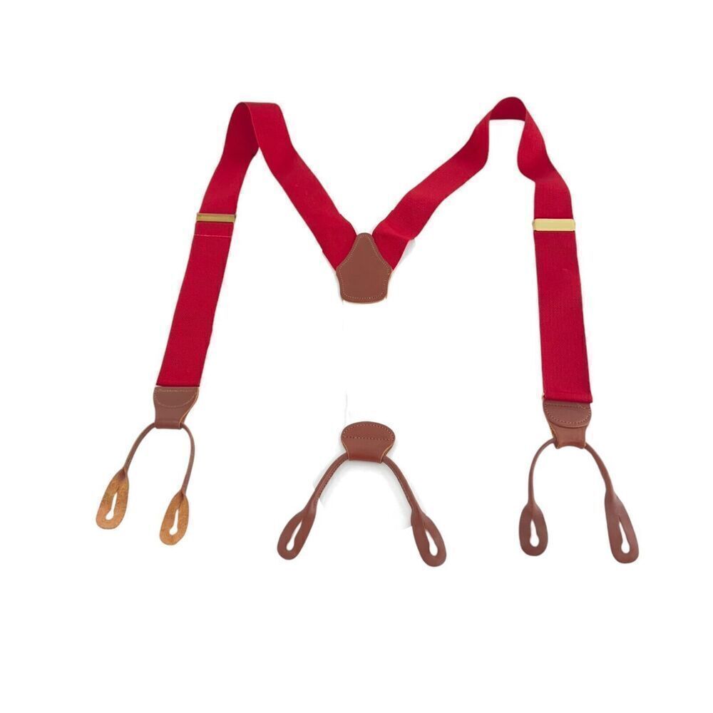 Dooney & Bourke Red White Colorblock Suspenders Braces Leather Tabs Vintage - Picture 2 of 16